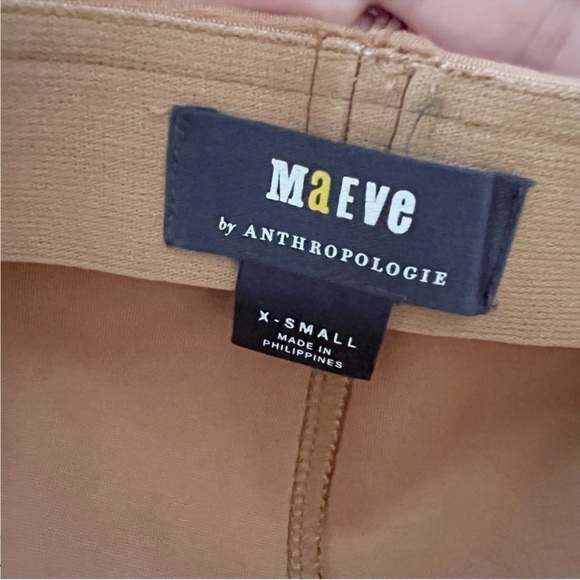 Anthropologie Maeve Tan Slim Fit Ponte Pants Elastic Waist Size XS Back Slit - Picture 6 of 7